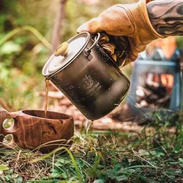Bestargot Titanium Pot 750ml, Camping French Press, Portable Ultralight Coffee Maker for Campers, Ba...