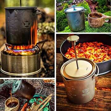 Bestargot Titanium Pot 750ml, Camping French Press, Portable Ultralight Coffee Maker for Campers, Backpackers, Lightweight Hiking, Jungle Survival, Fits Outdoor Stoves