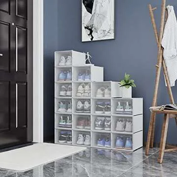YITAHOME XL Shoe Storage Box, Set of 12 Shoe Storage Lightweight Plastic Organizers Stackable Shoe Storage Box Rack Containers Drawers - White/X-Large Size