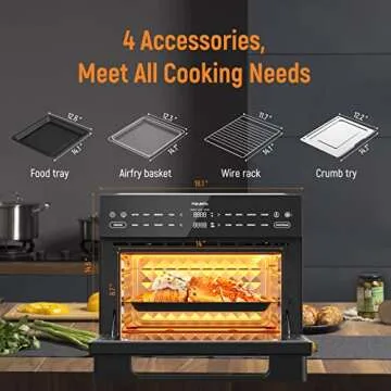 Air Fryer Toaster Oven Combo - Fabuletta 10-in-1 Countertop Convection Oven 1800W, Flip Up & Away Capability for Storage Space, Oil-Less Fit 12" Pizza, 9 Slices Toast, 5 Accessories (30L Black)