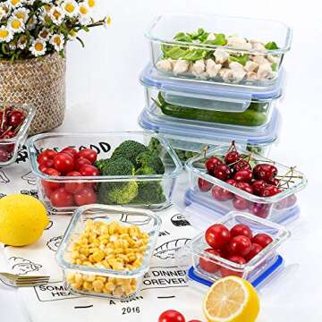 Glass Food Storage Containers with Airtight Lids (10-Pack) - Glass Lunch Containers - Meal Prep Containers for Kitchen, Home Use