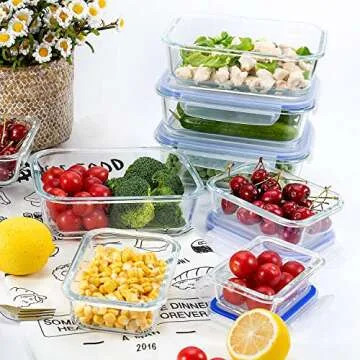 Glass Food Storage Containers with Airtight Lids (10-Pack) - Glass Lunch Containers - Meal Prep Containers for Kitchen, Home Use