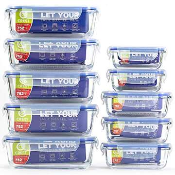 Glass Food Storage Containers with Airtight Lids (10-Pack) - Glass Lunch Containers - Meal Prep Containers for Kitchen, Home Use