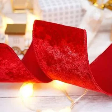 Red Velvet Ribbon 2.5 Inch x 10 Yards for Christmas Tree Topper Home Decoration Wreath Gift Wrapping DIY Craft