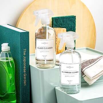 Vine Creations Glass Spray Bottles, 2 Pack Glass Spray Bottles for Cleaning Solutions, Clear Glass Spray Bottle for plants, Water Spray Bottle Sprayer, Glass Spray bottles 16 oz with Waterproof Labels