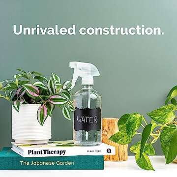 Vine Creations Glass Spray Bottles, 2 Pack Glass Spray Bottles for Cleaning Solutions, Clear Glass Spray Bottle for plants, Water Spray Bottle Sprayer, Glass Spray bottles 16 oz with Waterproof Labels