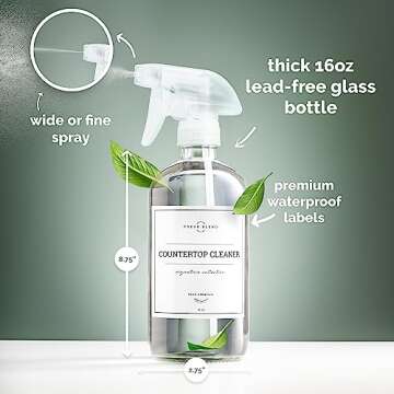 Vine Creations Glass Spray Bottles, 2 Pack Glass Spray Bottles for Cleaning Solutions, Clear Glass Spray Bottle for plants, Water Spray Bottle Sprayer, Glass Spray bottles 16 oz with Waterproof Labels