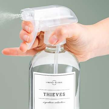 Vine Creations Glass Spray Bottles, 2 Pack Glass Spray Bottles for Cleaning Solutions, Clear Glass Spray Bottle for plants, Water Spray Bottle Sprayer, Glass Spray bottles 16 oz with Waterproof Labels