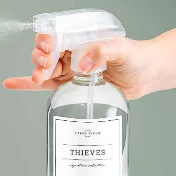 Vine Creations Glass Spray Bottles, 2 Pack Glass Spray Bottles for Cleaning Solutions, Clear Glass Spray Bottle for plants, Water Spray Bottle Sprayer, Glass Spray bottles 16 oz with Waterproof Labels