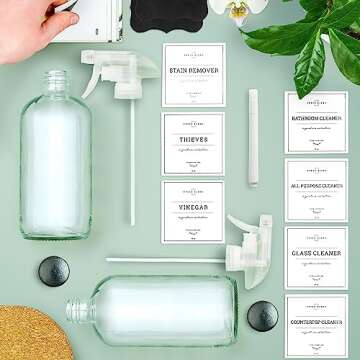 Vine Creations Glass Spray Bottles, 2 Pack Glass Spray Bottles for Cleaning Solutions, Clear Glass Spray Bottle for plants, Water Spray Bottle Sprayer, Glass Spray bottles 16 oz with Waterproof Labels