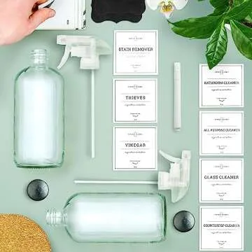 Vine Creations Glass Spray Bottles, 2 Pack Glass Spray Bottles for Cleaning Solutions, Clear Glass Spray Bottle for plants, Water Spray Bottle Sprayer, Glass Spray bottles 16 oz with Waterproof Labels