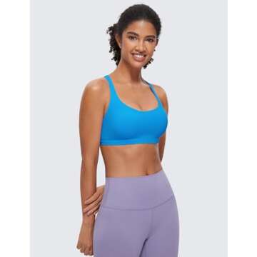 CRZ YOGA Strappy Sports Bras for Women - Criss Cross Back Wireless Padded Yoga Workout Cami Top Mada...