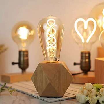Agirlvct Edison Bulb Table Lamp,Dimmable Wood Small Lamp Base,Natural Desk Lamps,Industrial Nightstand Bedside Bed Night Light, Boho Decor Birthday Gift for Living Room Bedroom Decor Hotel Coffee