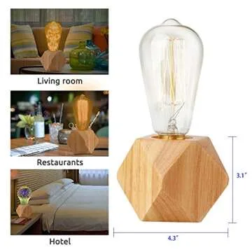 Agirlvct Edison Bulb Table Lamp,Dimmable Wood Small Lamp Base,Natural Desk Lamps,Industrial Nightstand Bedside Bed Night Light, Boho Decor Birthday Gift for Living Room Bedroom Decor Hotel Coffee