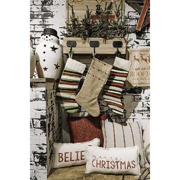 Creative Co-Op 18" Polyester Lumbar Merry Christmas & Fringe Trim Pillow, Red