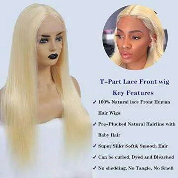SUNYUON T-Part 613 Blonde Lace Front Wig Human Hair 13x4x1 Pre Plucked Middle Part Lace Wigs with Baby Hair 9A Brazilian Straight Blonde Human Hair Wigs for Black Women 150% Density