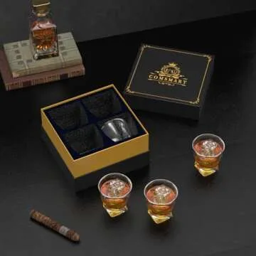 Comsmart Whiskey Glass with Luxury Box, 10 oz Crystal Old Fashioned Lowball Rocks Glasses, Gift for Men Drinking Scotch Bourbon Cocktail Liquor Vodka Malt Cognac (4)