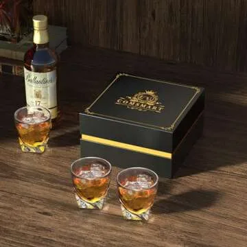 Comsmart Whiskey Glass with Luxury Box, 10 oz Crystal Old Fashioned Lowball Rocks Glasses, Gift for Men Drinking Scotch Bourbon Cocktail Liquor Vodka Malt Cognac (4)