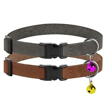 Murom Breakaway Cat Collar with Bell 2PCS Set Adjustable Leather Pet Collars for Cats Kitten Pink Or...