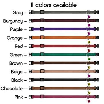 Murom Breakaway Cat Collar with Bell 2PCS Set Adjustable Leather Pet Collars for Cats Kitten Pink Orange Red Green Brown Gray Purple Black (Gray + Chocolate)