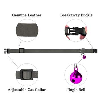 Murom Breakaway Cat Collar with Bell 2PCS Set Adjustable Leather Pet Collars for Cats Kitten Pink Orange Red Green Brown Gray Purple Black (Gray + Chocolate)