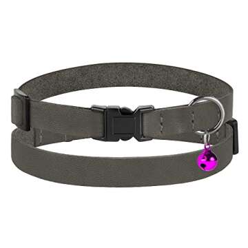 Murom Breakaway Cat Collar with Bell 2PCS Set Adjustable Leather Pet Collars for Cats Kitten Pink Orange Red Green Brown Gray Purple Black (Gray + Chocolate)