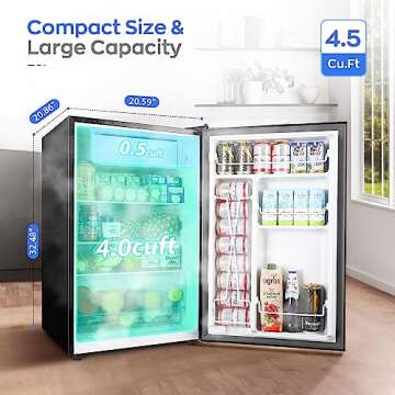 Upstreman 4.5 Cu.Ft Mini Fridge with Freezer, Single Door Small Refrigerator, Adjustable Thermostat,...