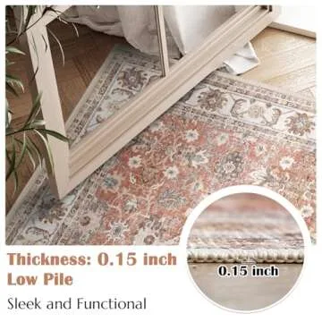 jinchan Runner Rug 2x6 Hallway Washable Vintage Rug Traditional Kitchen Runner Retro Floor Cover Thin Distressed Floral Print Carpet Indoor Mat Bathroom Bedroom Living Room Brick Red