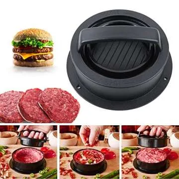 Burger Press, Hamburger Press Patty Maker With 100Pcs Hamburger Patty Paper, 3 in 1 Non Stick Patty Mold for Stuffed Burgers, Sliders, Veggie Beef Burger, Kitchen Barbecue Tool Grilling Accessories