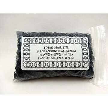 1/2 Pound Black Anodized Aluminum Jump Rings 18G 1/4" ID (3200+ Rings)