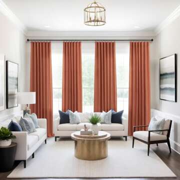 Terracotta Curtains 84 Inch Length for Living Room 2 Panels Rod Pocket Linen Drapes Light Filtering Semi Sheer Floor Length Rust Curtain for Bedroom Dining Boho Decor Burnt Orange Red Brown 52x84 Long