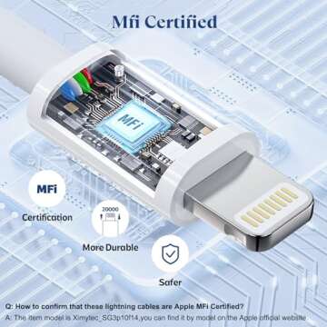 RCTech USB C to Lightning Cable 3Pack 6FT [MFi Certified] iPhone Fast Charger Cable USB-C Power Delivery Charging Cord for iPhone 14/13/12/11/XS/XR/X/8/iPad, White