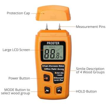 Proster Wood Moisture Meter - Digital Moisture Detector Moisture Tester, Pin-Type Moisture Detector Damp Tester for Wood Firewood Paper Floor