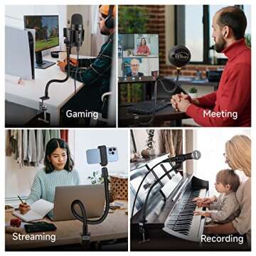 Microphone Stand 13" Flexible Gooseneck Desktop Mic Stand Multi-Function Mic Stand Phone Holder with...