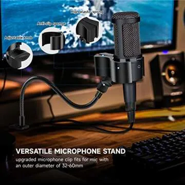 Microphone Stand 13" Flexible Gooseneck Desktop Mic Stand Multi-Function Mic Stand Phone Holder with Upgraded Mic Clip and Heavy Duty Desk Clamp, 3/8" to 5/8" Screw Adapter for Blue Yeti & Other Mic