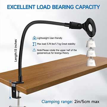 Microphone Stand 13" Flexible Gooseneck Desktop Mic Stand Multi-Function Mic Stand Phone Holder with Upgraded Mic Clip and Heavy Duty Desk Clamp, 3/8" to 5/8" Screw Adapter for Blue Yeti & Other Mic