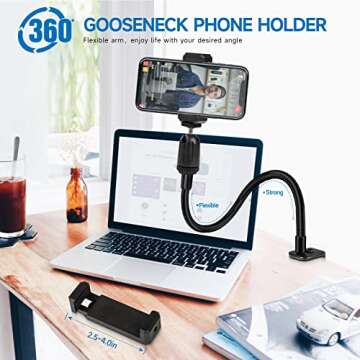 Microphone Stand 13" Flexible Gooseneck Desktop Mic Stand Multi-Function Mic Stand Phone Holder with Upgraded Mic Clip and Heavy Duty Desk Clamp, 3/8" to 5/8" Screw Adapter for Blue Yeti & Other Mic