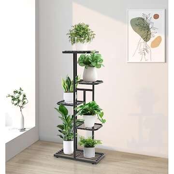 WEENINE Tall Plant Stand for Indoor Plants, 5 Tier Metal Outdoor Corner Plant Shelf Holder Flower Po...