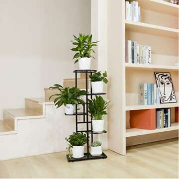 WEENINE Tall Plant Stand for Indoor Plants, 5 Tier Metal Outdoor Corner Plant Shelf Holder Flower Pots Stands for Living Room Balcony Garden (Black)