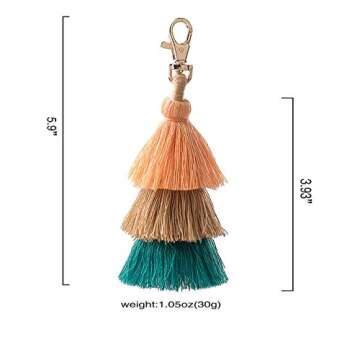2 Pieces Colorful Bohemian Tassels Key Chain Charm Bag Pendant Keychain Car Accessories(18)