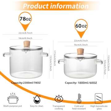 Glass Simmer Pot 1.8L, Heat-Resistant Cooking Cookware