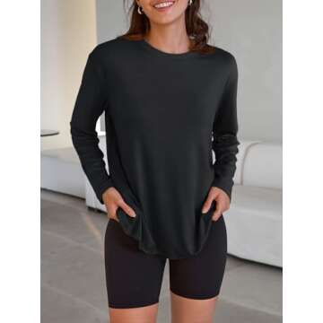 Trendy Queen Womens Oversized Long Sleeve T Shirts 2025 Basic Crewneck Tee Fall Tops Casual Workout ...