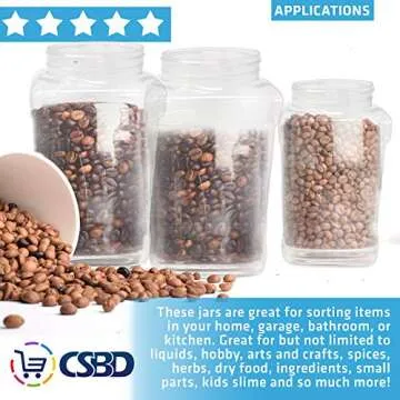 CSBD 1-Gallon Clear Plastic Jars With Ribbed Liner Screw On Lids, BPA Free, PET Plastic, Made In USA, Bulk Storage Containers 2-Pack (1-Gallon (Square))