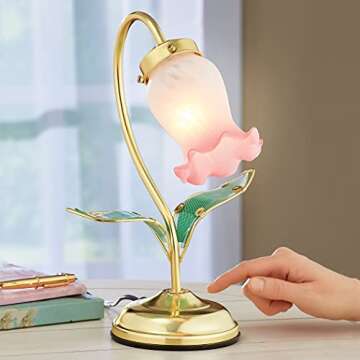 Collections Etc Decorative Flower Shaped Touch Lamp with 3 Brightness Settings - Gold-Toned Base, Glass Leaves - Glass, Metal