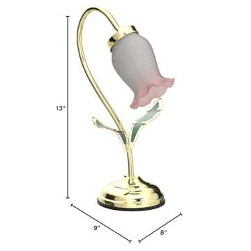 Collections Etc Decorative Flower Shaped Touch Lamp with 3 Brightness Settings - Gold-Toned Base, Glass Leaves - Glass, Metal