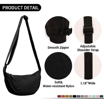 Trendy Nylon Crescent Crossbody Bag Lightweight Adjustable Strap