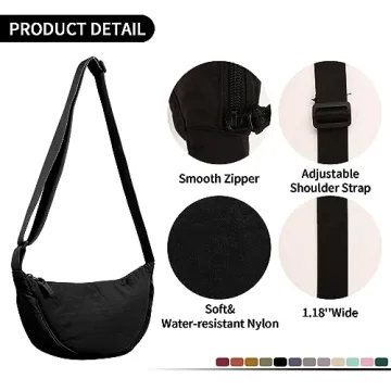 Trendy Nylon Crescent Crossbody Bag Lightweight Adjustable Strap