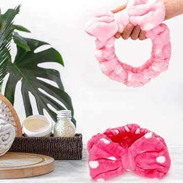 FirstKitchen Lovely Headband,Makeup Headbands,2 PCS Flannel Bowknot Hairband Wash Face Towel Hair Band for Hair Accessories(Red + Pink)