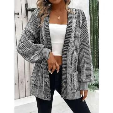 Stylish Open Front Color Block Cardigan with Pockets