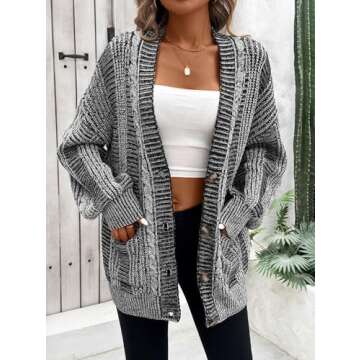 Stylish Open Front Color Block Cardigan with Pockets